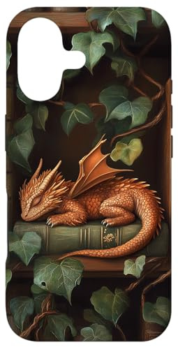 Hülle für iPhone 17 Kleiner Drache schläft auf einem Bücherregal mit Reben