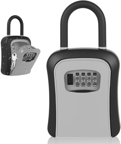 Large Key Safe Lock Box, [5 Keys Capacity] Diyife Weatherproof No-Hole Key Box for Car Keys with 4-Digit Combination, Removable Shackle for Door Handle Hanging, Metal Body for Home Garage Office, Grey