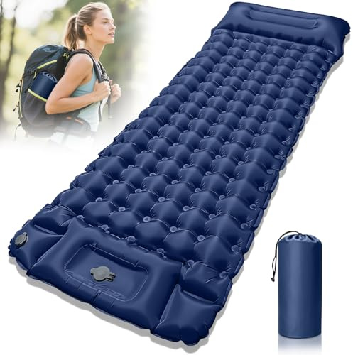 ZAOUEL Matelas de Camping, Épaissir Matelas autogonflant ultraléger avec Oreiller et Pompe à Pied intégrée Matelas de Camping Gonflable Portable et Compact pour Voyages, Tente, Plage