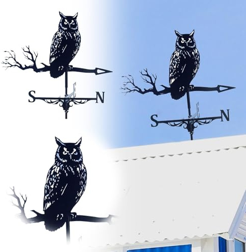 2026 Veleta de Hierro Forjado con Diseño de Búhos, Decoración para Jardín o el (Negro, 32 cm)