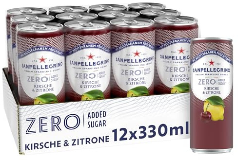 San Pellegrino Kirsch & Zitronen-Limonade, 12er Pack (12 x 330ml) | Kalorienarme Kirsch-Zitronen-Limonade ohne Zuckerzusatz mit 8 % Fruchtsaft und nur 20 Kalorien pro Dose