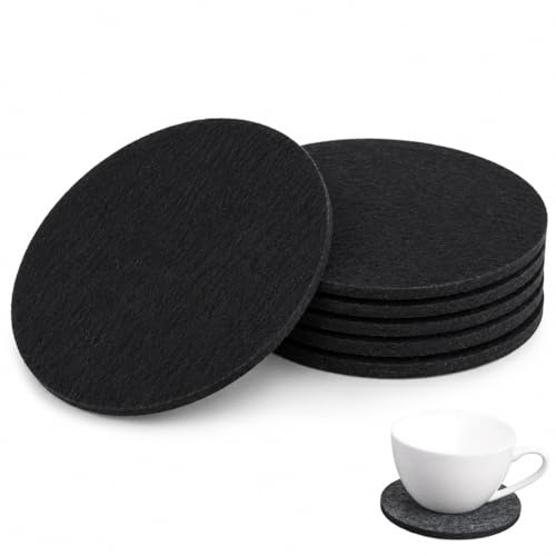 6 PCS Round Felt Coasters – Black Soft Drink Coasters Set for Home, Coffee Table, Absorbent and Heat Resistant Tabletop Protection - Non-Slip Glass Coasters - Durable Table Coasters Pads for Cups