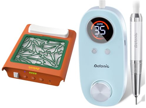 Delanie Aspirateur pour Ongles Sans Fil Pro, lot avec Delanie Ponceuse pour Ongles 35000RPM Pro