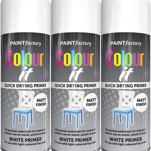 Paint Factory Colour it White Primer Spray, Quick Drying, Matt Finish, All Purpose Undercoat, 400ml, Pack of 3