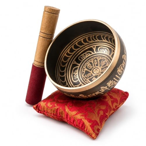 TUNTUN Premium Klangschale 10 cm, Tibet-inspiriert, mit Kissen & Klöppel | 7-Chakra Klangschale aus Premium Messing für Anfänger, Yoga & Meditation