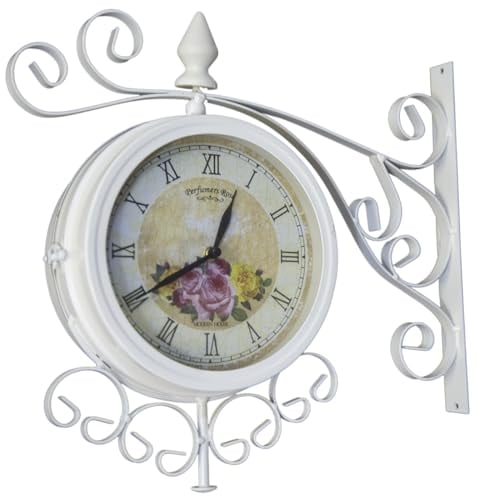 Charles Bentley Cream Vintage 37Cm Double Sided Metal Garden Outdoor Bracket Wall Clock