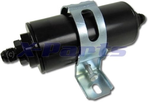 Universal Kraftstofffilter Benzinfilter Schwarz Motorsport AUSWASCHBAR Länge: 18cm Durchmesser: 5cm AN6 - DASH6 oder AN10 - DASH 10 1012020 1012010 (Anschlussnippel AN6)