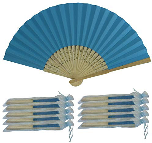 Sky Blue Hand Fans, Pack of 10 Wholesale Paper Hand Fan with Bamboo Ribs Wedding Party Favour Church Gifts PHF15