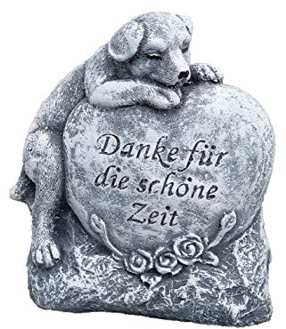 stoneandstyle Grabschmuck Grabstein Hund Danke für die schöne Zeit, Frost- und wetterfest, massiver Steinguss