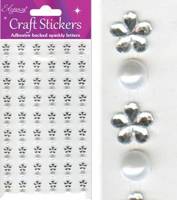 Oaktree Crafts 10 8 mm Eleganza Flower Sticker, Pearl