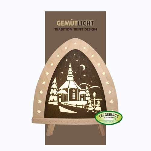weigla - Dekoleuchte original Erzgebirge I Motiv Seiffen I 1 LED Lampe I 0,8 W, E14 I Weihnachtsdeko innen I Weihnachtsbeleuchtung aus Holz I Fensterdeko
