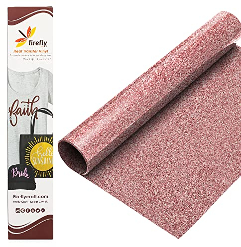 Firefly Craft Glitter Rose Gold Heat Transfer Vinyl - HTV Vinyl for Cricut - Heat Press Vinyl for Shirt Transfers - Iron On Fabric Sheets - 1 Piece, 5 Feet by 12.25 Inch Roll