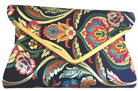 Purple Possum® Pochette en satin bleu marine pour femme Motif floral Rose Violet Moutarde Jaune Vert, Bleu marine, bleu, bleu foncé, bleu marine, Large