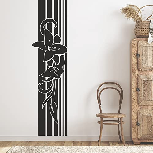 GRAZDesign Wandtattoo Blumen | Deko Banner XXL | Wandaufkleber Wandbanner Lilien mit Linien | Wohnzimmer Schlafzimmer Flur Eingang | selbstklebende Folie, 131x30cm, 071 grau