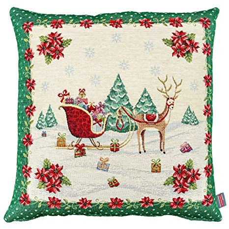 Hossner Weihnachtsschlitten Kissenbezug Sofakissen Kissenhülle Hülle 45x45 Gobelin Weihnachten