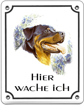 Rottweiler-Emaille-Schild-120 x 100 mm-Hundeschild-Türschilder-Hund-Tiere-Email-Hinweisschild-Warnschild