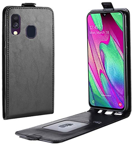 HualuBro Coque pour Samsung Galaxy A40, Protection Housse en Cuir PU Portefeuille Flip Cover Case Antichoc Magnétique Etui pour Samsung Galaxy A40 Coque (Noir)