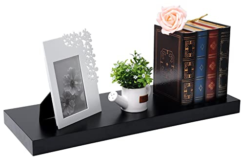 EUGAD Wandregal Schweberegal Wandboard Bücherregal Hängeregal Hochglanzoberfläche DVD CD Regal Holzbrett für Schlafzimmer Wohnzimmer Küche und Flur Schwarz breit 60cm 0050QJ