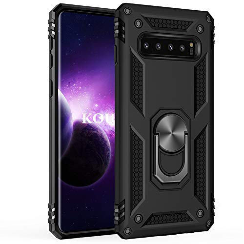 KOUYI Funda Samsung Galaxy S10 Plus,Armor Carcasa con 360 Anillo iman Soporte Hard PC y Silicona TPU Bumper antigolpes Fundas Carcasas Case para Samsung Galaxy S10 Plus (Negro)