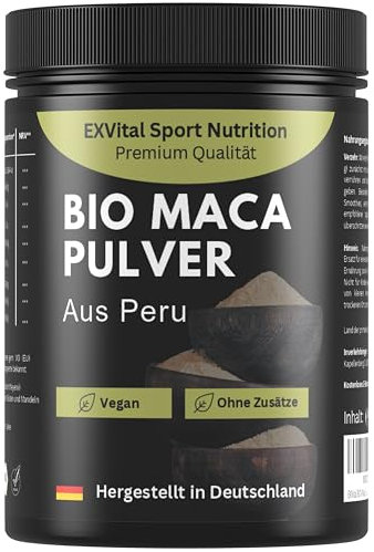 EXVital BIO-Maca-Pulver aus Peru 1 kg, abgefüllt in Deutschland, aus kontrolliert biologischem Anbau, Ohne Zusatz- und Konservierungsmittel, Vegan