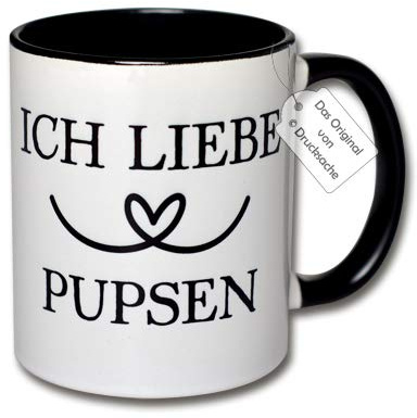 CR Photography Spruchtasse Bürotasse Kaffeebecher Henkelbecher Tasse mit Spruch Teetasse Kaffeetasse Tasse fürs Büro mit Aufdruck Herz ICH Liebe PUPSEN
