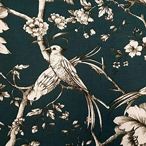 Stoff Meterware Baumwollstoff petrol Vögel Vogel Toile de Jouy Dekostoff Vorhangstoff edel Frankreich