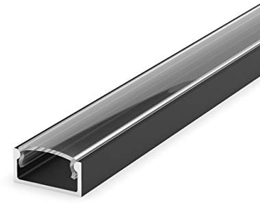 Set: LED Profil, 100cm Profil LED für LED Streifen LT4P + Abdeckung (Schwarz, transparent)