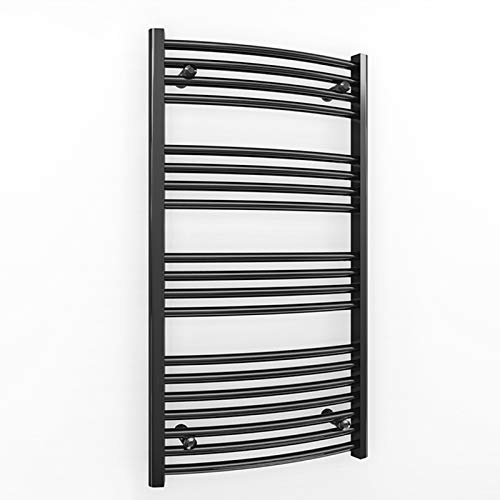 500mm Wide Curved Matt Black Heated Towel Rail Radiator Designer Bathroom For Central Heating Only (500mm x 1000mm (h))