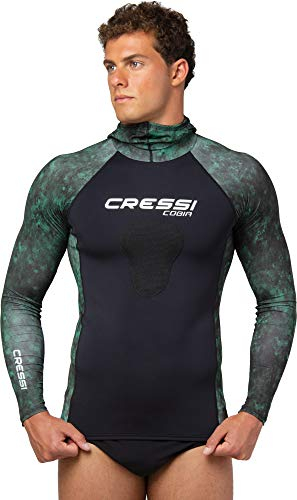 Cressi Unisex-Adult Cobia Hunter Rash Guard Shirt mit Kapuze für Wassersportarten und Brustbeinschutz, Camo grün, XXXL