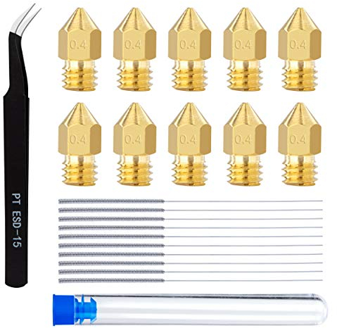 3D Drucker Düsen MK8 Extruder Düse 0.4 mm M6 Messing Nozzle Set mit Reinigungsnadel und Pinzette für Makerbot Creality CR-10 Ender 3 5 usw 22 Stück