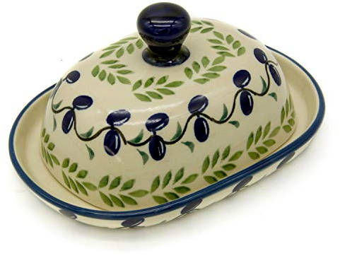 Bunzlauer Butterdose für 125 g (halbe Portion) Butter (Dekor Oliven)