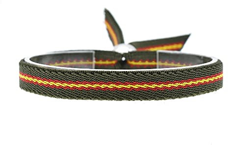 BDM Pulsera de hombre y mujer con la bandera de España de tela azul marino, verde militar o rojo. Elástica y ajustable 10 y 15 MM ELIGE MEDIDA