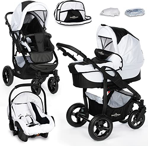 Bergsteiger Capri Kombikinderwagen 2-in-1 ohne Babyschale – Babywanne & Sportsitz, Luftreifen, Federung, höhenverstellbarer Griff, faltbar, Zubehör
