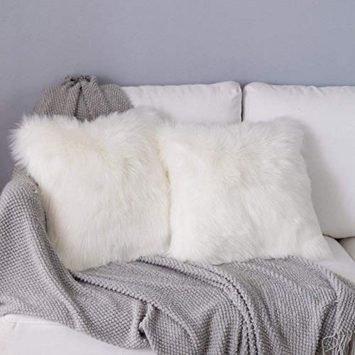 YDFYX 2Pcs Faux Pelz Wurfkissenbezug, Deluxe Home Dekorative Super Weich Plüsch Mongolischen Faux Pelz Wurf Kissenbezug Kissenbezug (2Pcs Weiß, 50x50 cm)