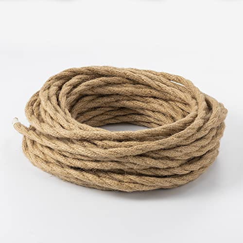 Vecys LED Lighting Cable Textil Vintage Trenzado de Cuerda de Cáñamo 15M,3 Núcleos,0,75 mm² para Colgar Lámparas, Accesorios de Lámpara