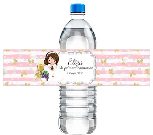 20 Piezas Etiquetas De Primera Comunión Botella Etiquetas Adhesivas De Primera Comunión Pegatinas Personalizadas Para Botellas Para Bautizo (5x21 cm (2 x 8.2), C)