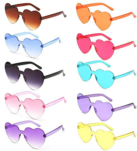 BOZILY 10 Stück herzförmige Brille, flippige Sonnenbrille, Liebesherz, Multipack, lustige Brille, Kostüm, Festival-Outfits, Zubehör für Erwachsene und Kinder