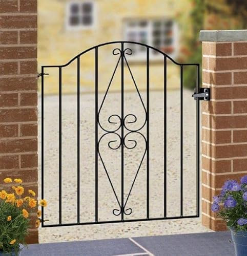 Cannock Gates Stirling Scroll Henley Low Bow Top Single Gate - Steel - Fits Gap of 955 mm x 946 mm High - Electro Galv./Black Powder Coated