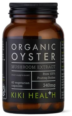 KIKI Health Organic Oyster Extract Mushroom | Standardised to 50% Polysaccharides | Real Fruiting Bodies Extract | Vegan, Gluten-Free, Non-GMO - 60 Vegicaps
