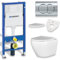 KOLMAN WC Set: Geberit Duofix Basic UP 100 Vorwandelement + Wand-WC Desna Weiß + Drückerplatte Delta 01 Chrom + Slim Duroplast WC-Sitz mit Soft-close + Schallschutzmatte
