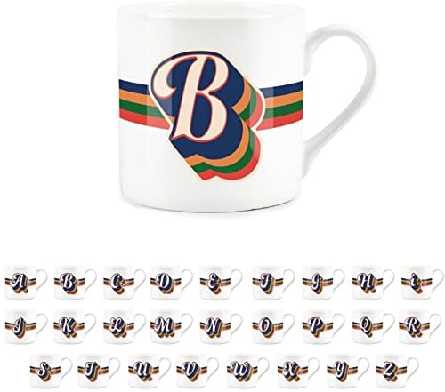 Purely Home Retro Alphabet Letter B Mug - Bone China White Coffee Tea Present Personalised Initial Gift
