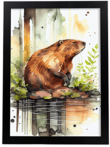 Nacnic Biber im Aquarell Stil. Vollfarbige Illustrationen von wilden Tieren in der Natur. Innenarchitektur und Dekoration. A4.