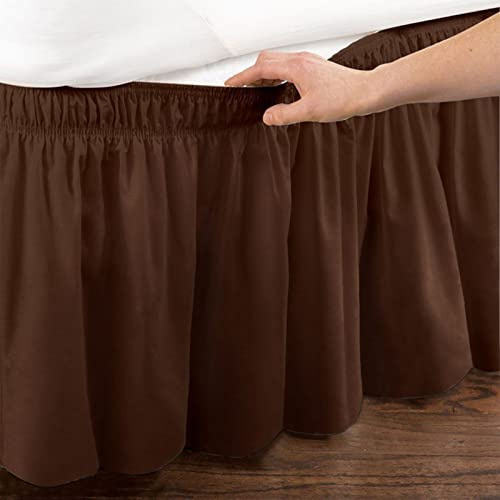 Surwin Betthusse Ruffle Bettrock Rüschen, Elastischer Bett Rock Bettvolant Gerüschter Bed Skirt Wrap Around Bettrock Husse Röcke Keine Bettoberfläche Bett Bettgestein (Braun,180x200x45cm)