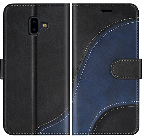 BoxTii Coque pour Samsung Galaxy J6 Plus 2018, Portefeuille Etui en Cuir PU, Magnétique Protection Housse Coque pour Galaxy J6 Plus 2018, Noir