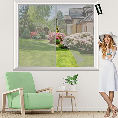 Fliegengitter Fenster Mit Rahmen 145x150cm Grau Insektenschutz Magnetischer Fliegenvorhang Automatisch schließen Waschbar Klebemontage Ohne Bohren