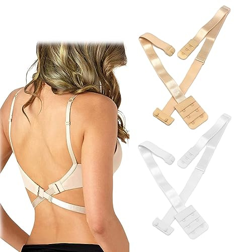 2 Pairs Low Back Bra Converter Soft Women's Bra Extenders 2 Hooks Backless Bra Stretchy Bra Strap Extender Adjustable Women's Bra Straps for Women Backless Dress Beige White Low Back Bra Extender