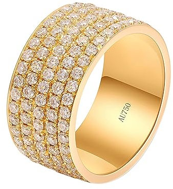ANAZOZ Trauringe für Herren, Herrenringe Gelbgold 750 Iced Out Ring mit Diamant Bandring Größe 47 (15.0)