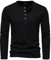 Mens Long Sleeve Shirts Linen Fashion Slim Fit Basic Henley Shirt Casual T-Shirt Black