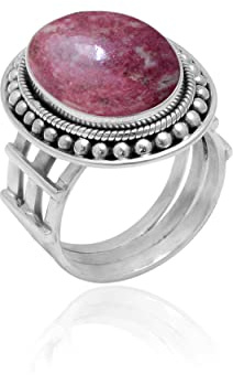 Veracity Jewelry 925 Sterling Silver Gemstone Statement Rings – Gift For Birthday Wedding Anniversary Mother's Day Ring – Vintage Boho Style Handmade Gifts (Thulite)