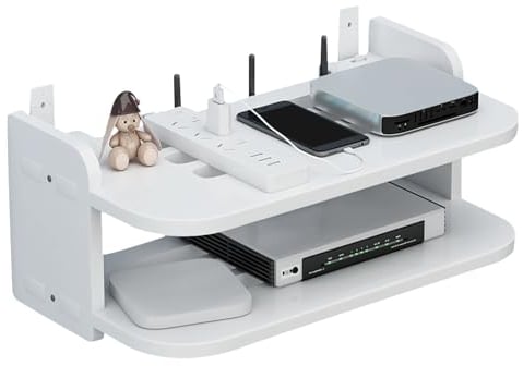 Tissting WiFi Router Aufbewahrungsbox Schweberegale, Set Top Box Regal 30cm Weiß Dicker Doppelschicht TV Schwebendes Ablage Wandregal für Router, Spielekonsole, DVD Player